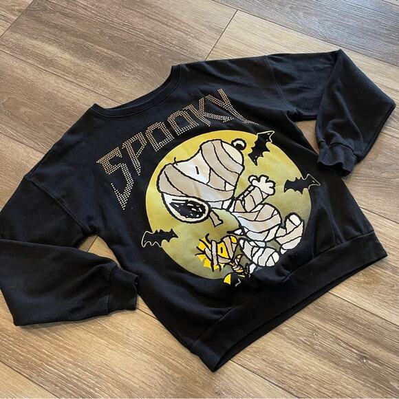 Snoopy‎ peanuts spooky embellished beaded black sweatshirt halloween mummy XXL - Picture 1 of 5